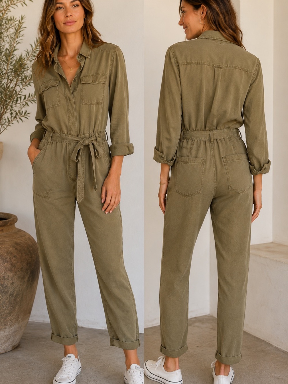 Velvet Heart Olive Utility Tie-Waist Jumpsuit new without tag